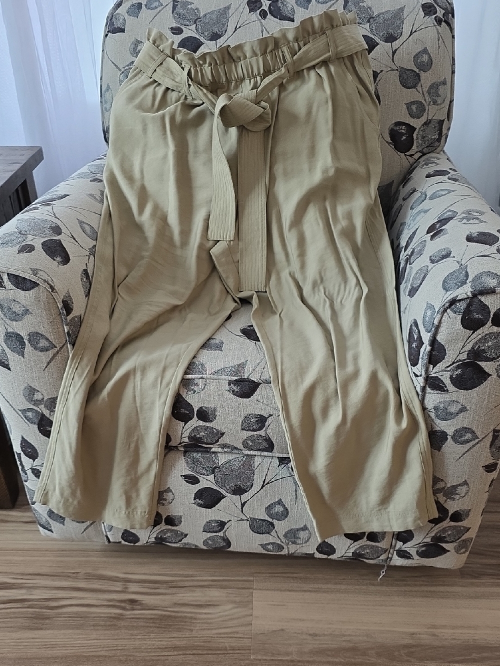 Lightweight Paperbag Waist Tie-Front Pants - Khaki